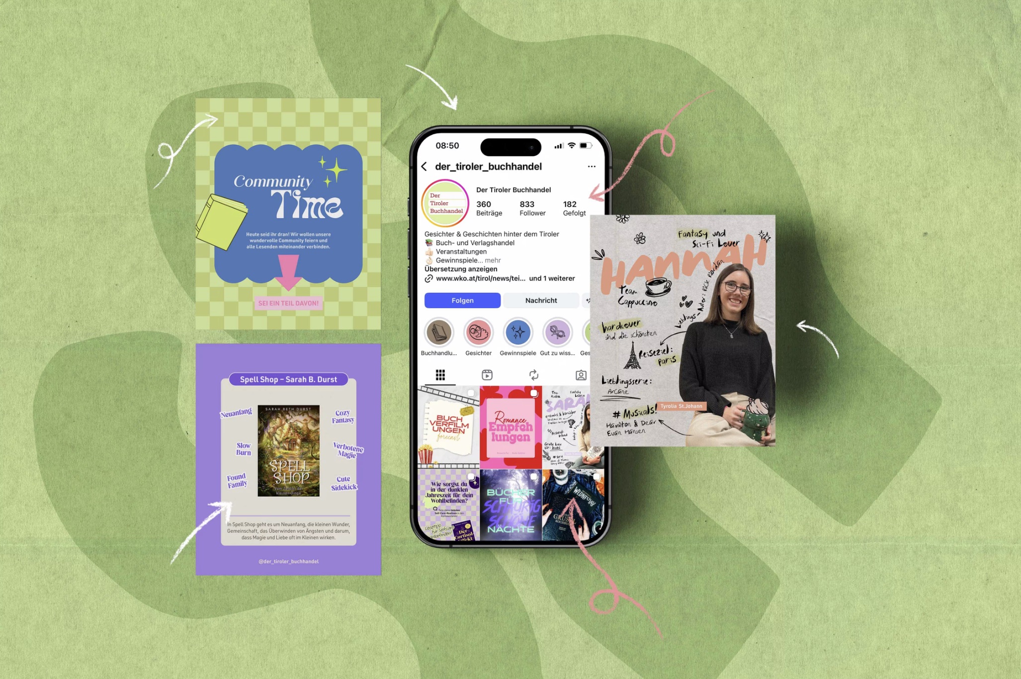 Instagram-Auftritt von Der Tiroler Buchhandel mit gestalteten Posts